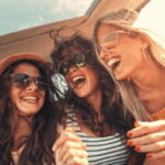 Three relaxed and happy women.