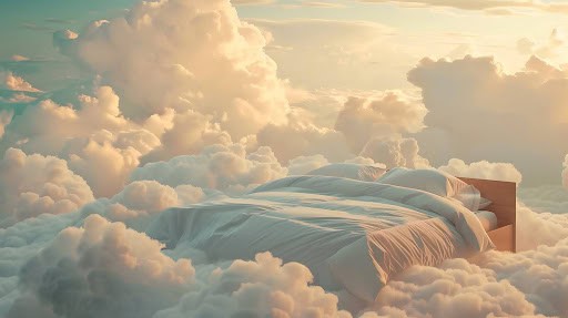 A relaxing image of a bed among clouds symbolizing how cannabis can enhance intimacy and sexual health.