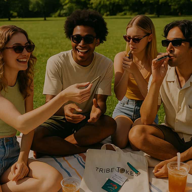 Macro shot of cannabis bud covered in sparkling trichomes with orange pistils.