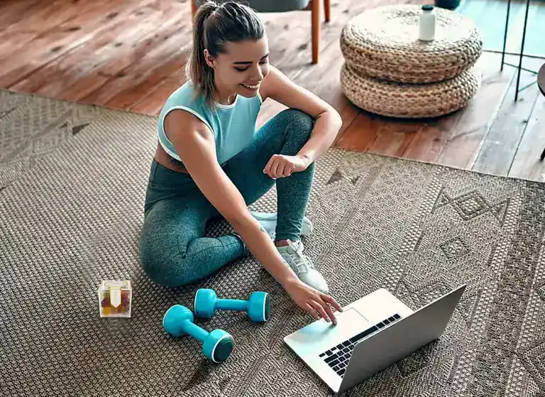 Girl buying delta 8 gummies online after working out