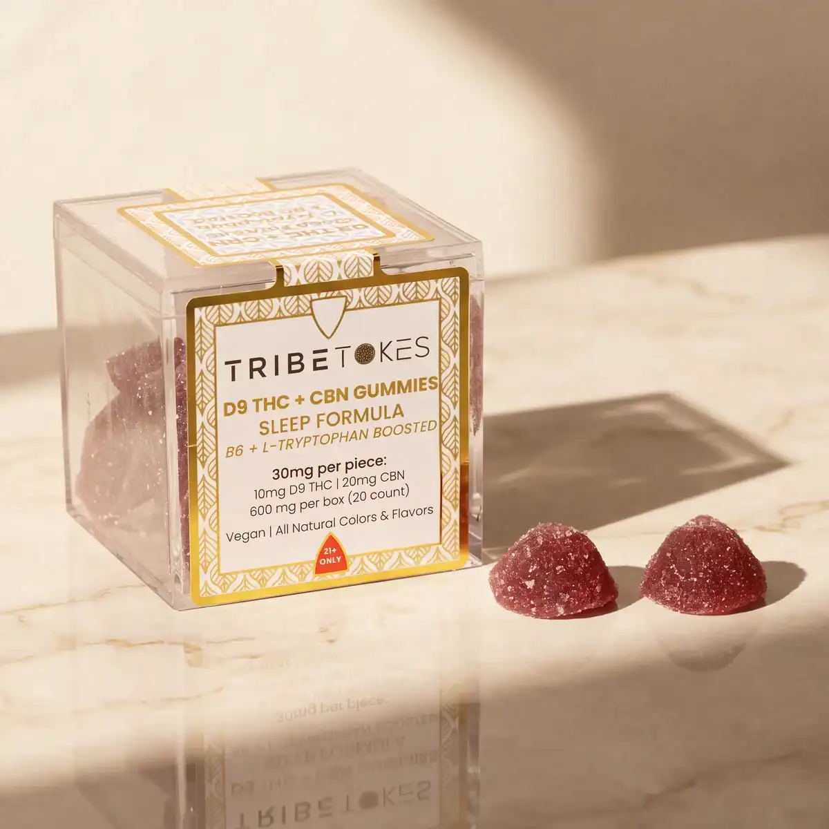 TribeTokes THC + CBN Sleep Gummies box on marble