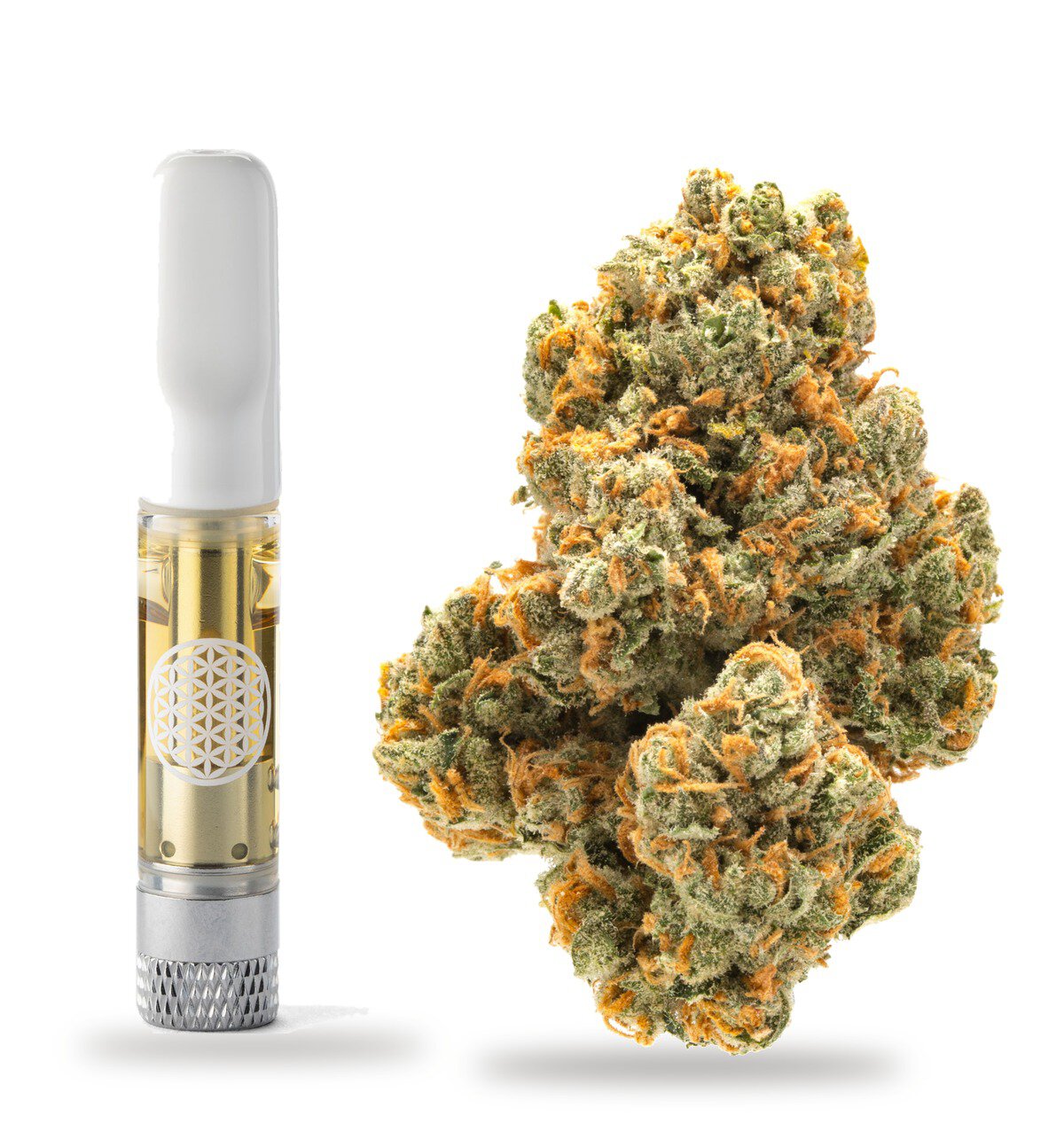 Green Crack strain: vape cartridge and cured flower nug