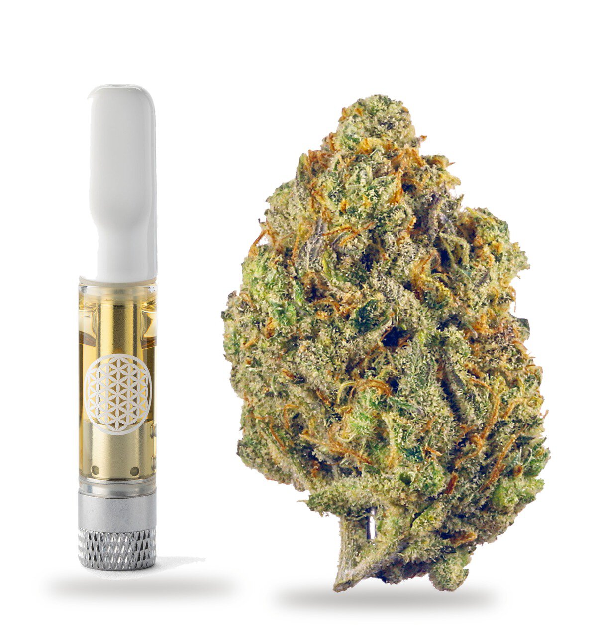 Lemon Haze strain: vape cartridge and cured flower nug