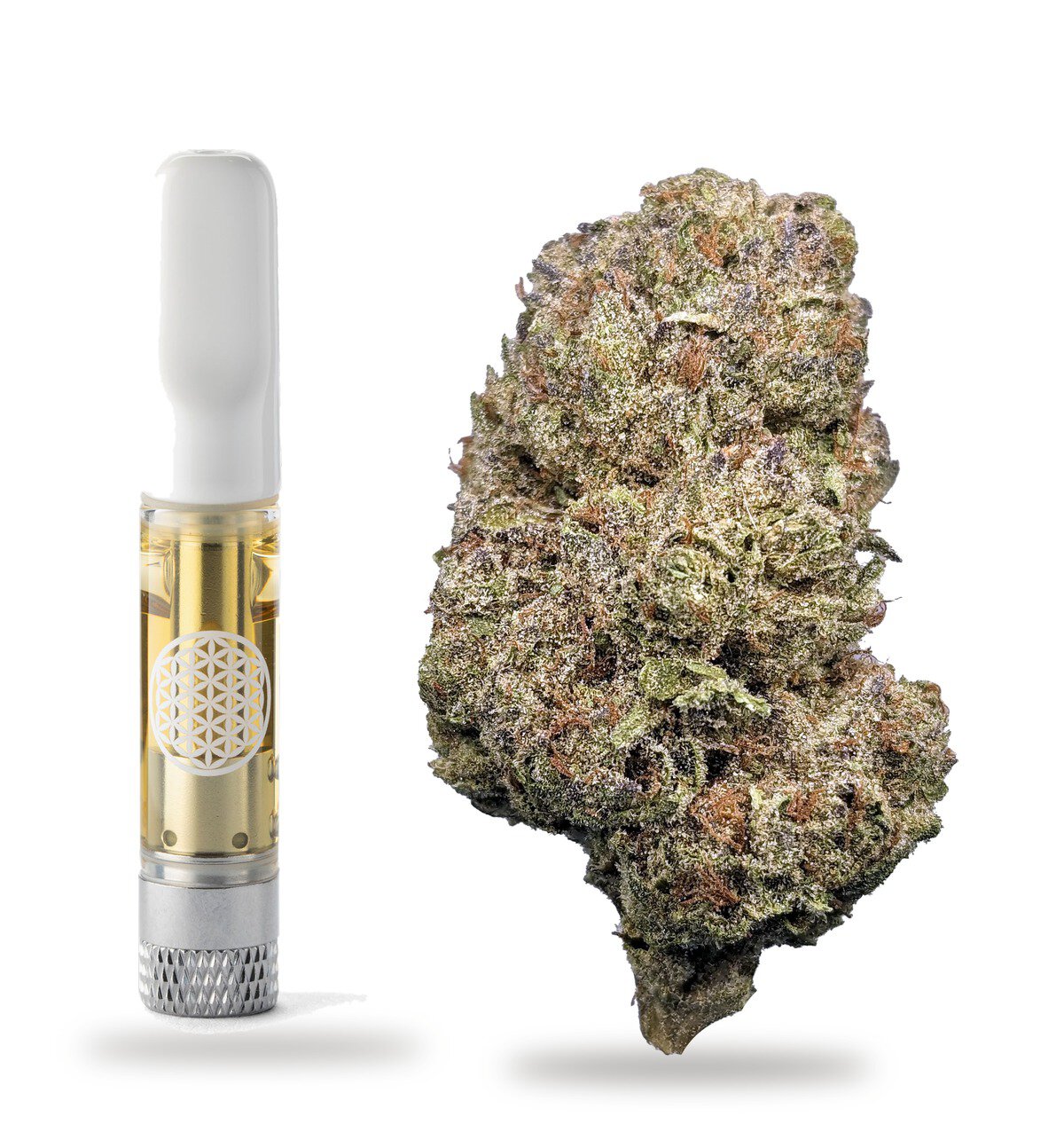 Piña Colada strain: vape cartridge and cured flower nug