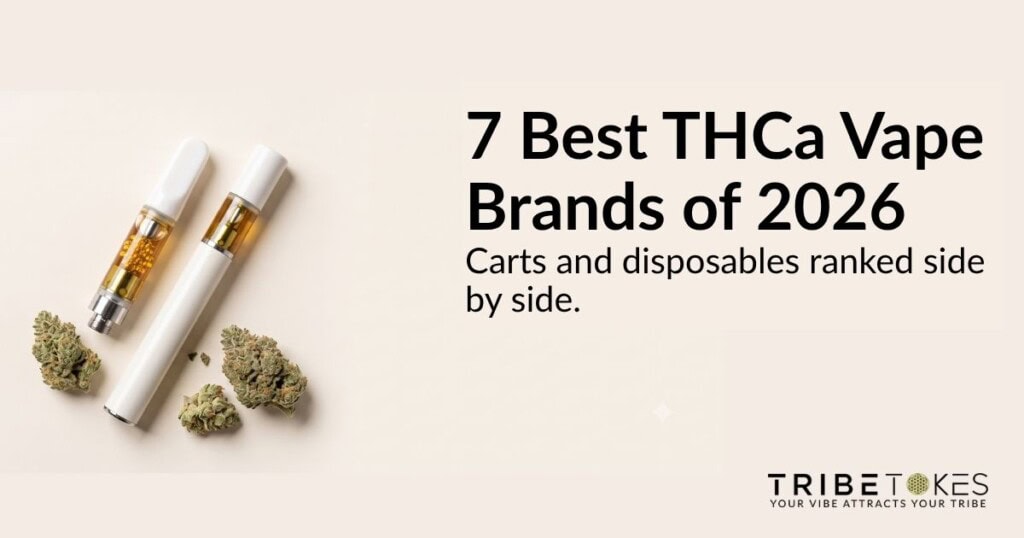 THCa vape cartridge and disposable pen beside trichome-frosted cannabis flower buds, showing the products compared in the best THCa vape brands rank